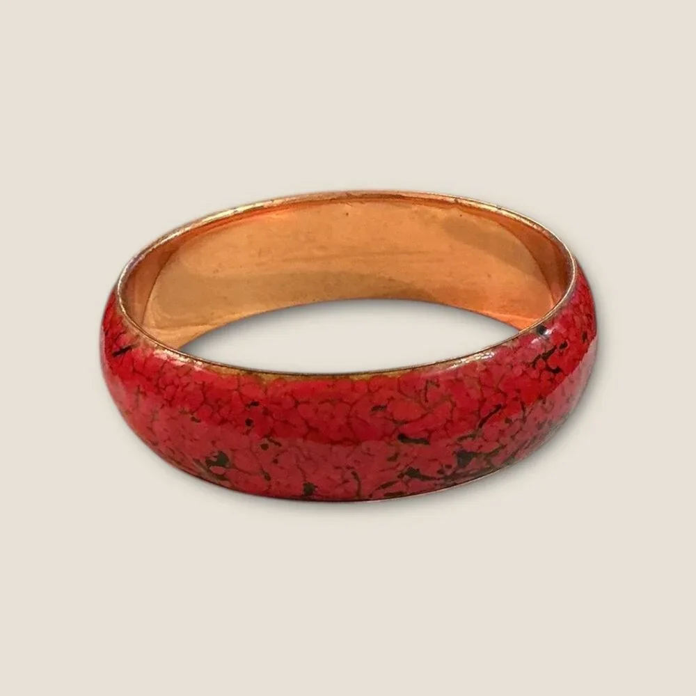 Vintage Matisse Renoir Red Enamel & Copper Bangle Bracelet 2.5 Inch Diameter